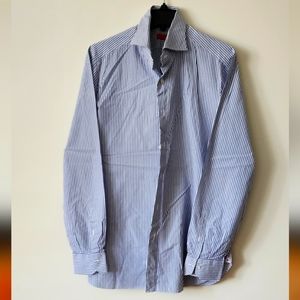 Isaia 42/16.5 blue/white pinstripe